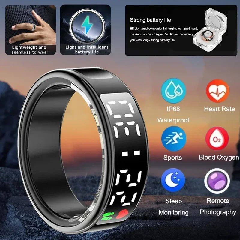 Wrist Wraps Fitness - スマートリング男性女性心拍数血中酸素モニターマルチ 5ATM & IP68 防水スポーツリング睡眠フィットネス Android
