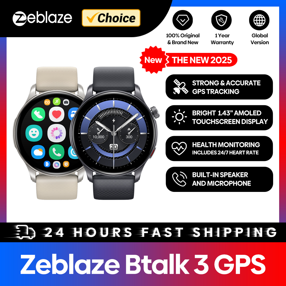 Wrist Wraps Fitness - Zeblaze-btalk 3スマートウォッチ,1.43インチAMOLEDスクリーン,デュアルストラップ,通話,通話,心拍数モニター,spo2,ストレストラッキング,新品