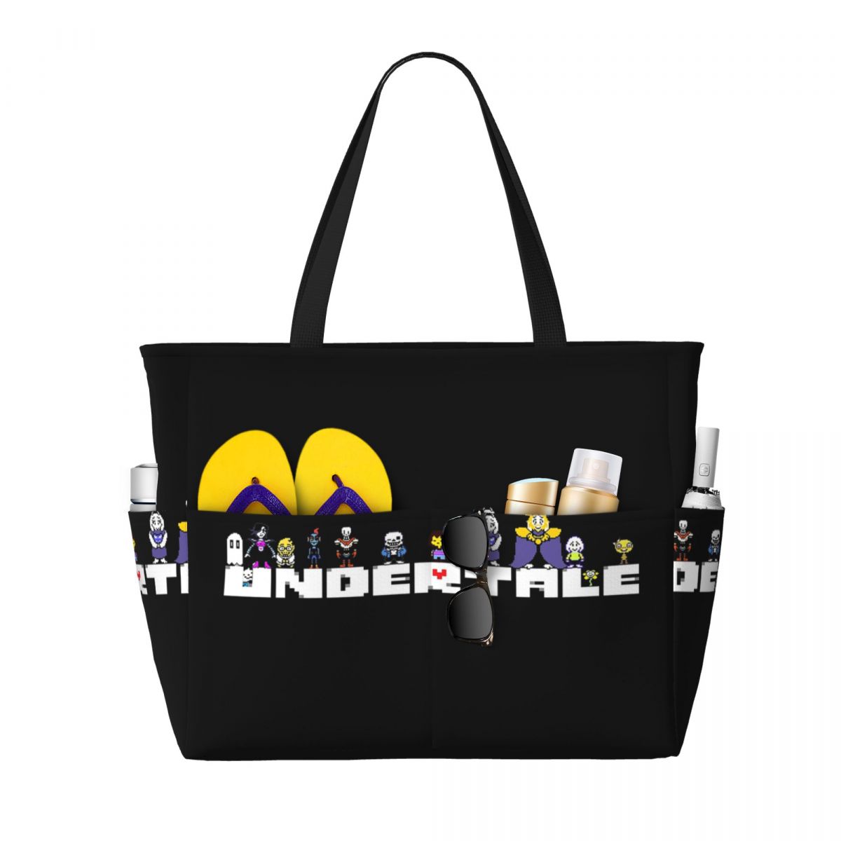Yoga Fitness Video - グラフィックビデオゲーム Undertale モンスターフレンド ビーチトートバッグ スポーツジムヨガダッフルバッグ 大型トートバッグ