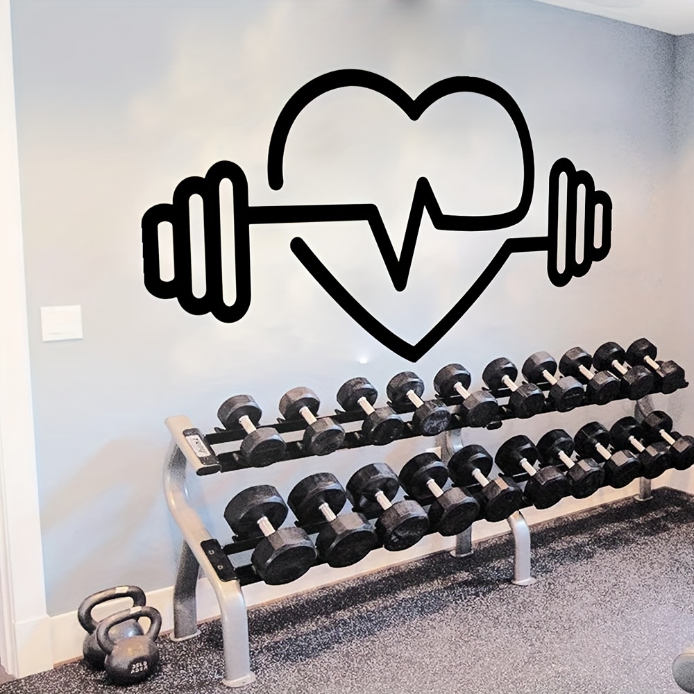 Yoga Fitness Health - 大きなハート型バーベルウォールデカール - ジム、ボディビルディング、健康愛好家向けのビニール製フィットネス＆ヨガステッカー ジムアクセサリー