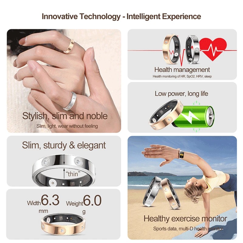 Xiaomi スマートリング女性男性超狭い心拍数健康ストレス - Wrist Wraps Fitness のレビューと価格