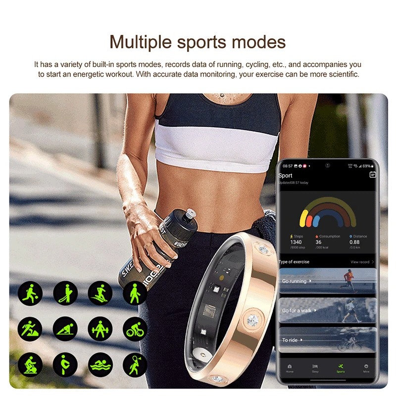 Xiaomi スマートリング女性男性超狭い心拍数健康ストレス - Wrist Wraps Fitness のレビューと価格